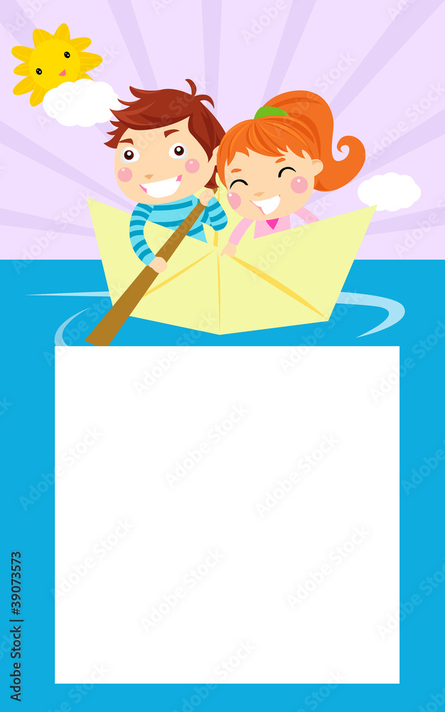 Obraz premium boy and girl sailing on lake