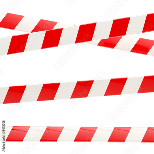 Set of red and white glossy barrier tapes