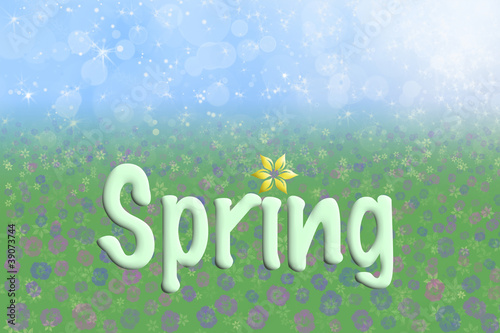 Pretty Spring Background Blue Sparkly Sky Meadow Flowers Text