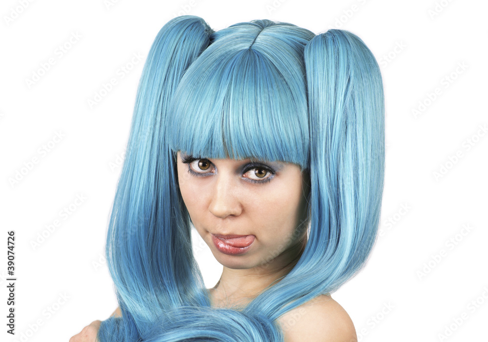 Fototapeta premium Young pretty woman with blue hair