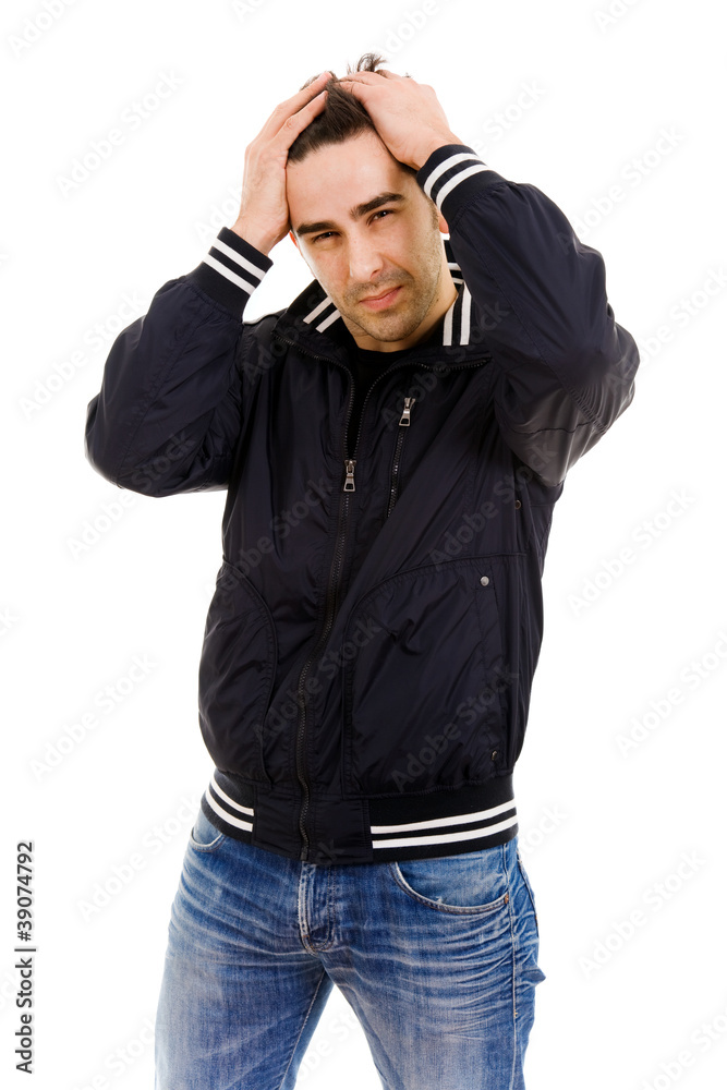 Man having headache. Isolated over white background. Man having headache. Isolated over white background.
