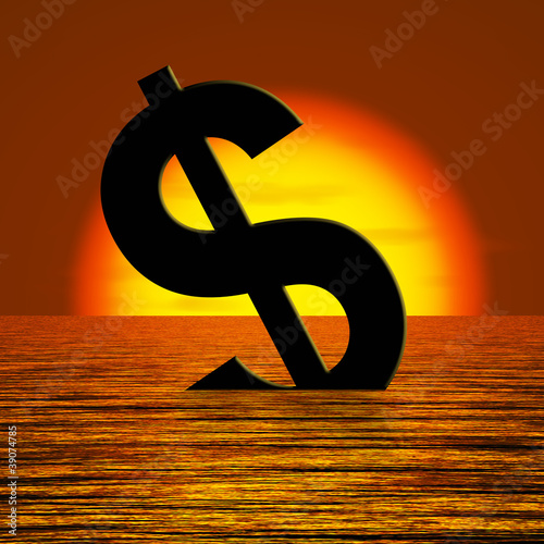 Dollar Sinking And Sunset Showing Depression Recession And Econo photo