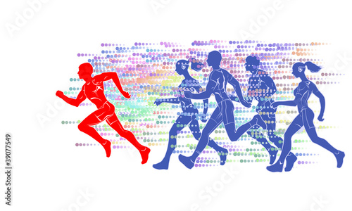 Silhouettes of running athletes