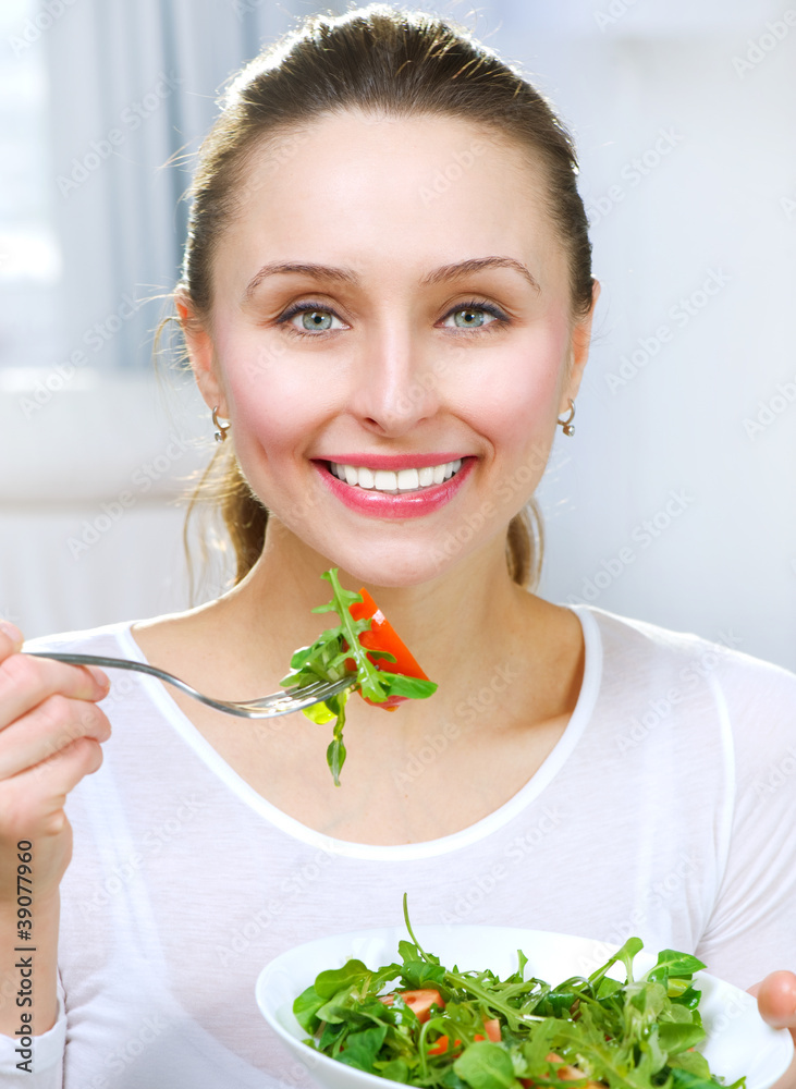 Healthy Young Woman Eating Vegetable Salad Healthy Young Woman Eating Vegetable Salad
