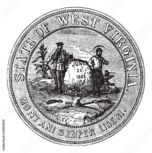 Seal of the State of West Virginia, USA, vintage engraving
