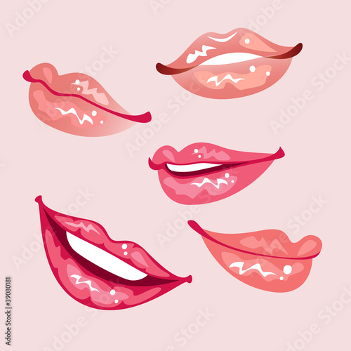 Set of glossy lips