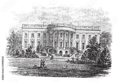 White house in Washington, D.C America vintage engraving.