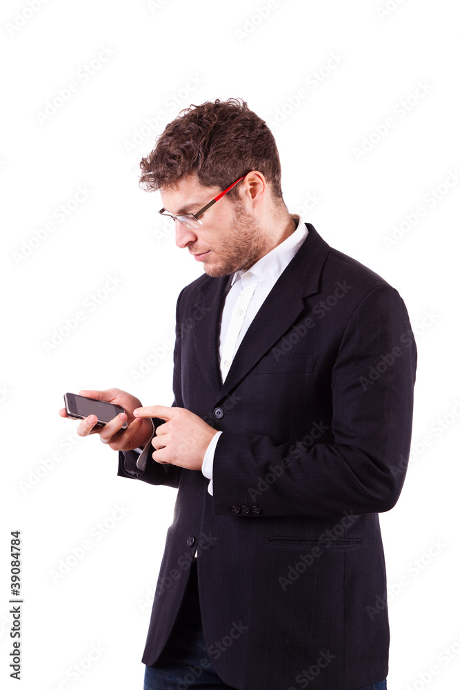 Young Businessman with Smartphone on White Young Businessman with Smartphone on White