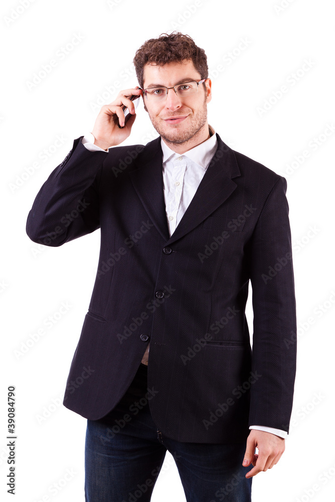Young Businessman with Smartphone on White Young Businessman with Smartphone on White
