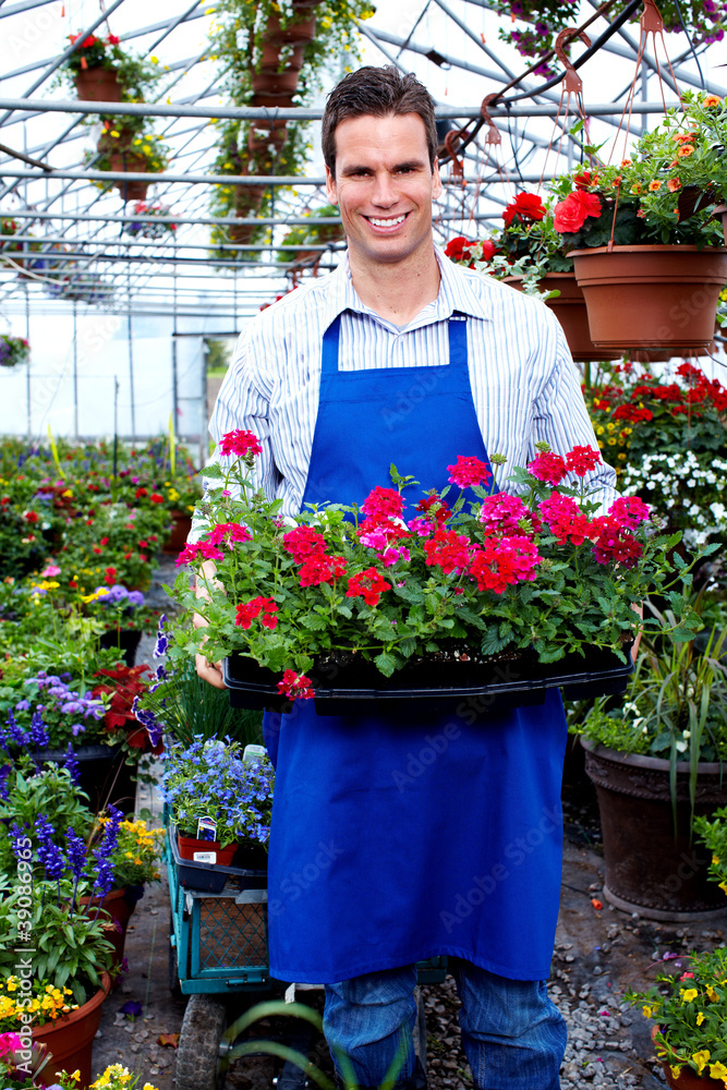 Florist man working with flowers. Florist man working with flowers.