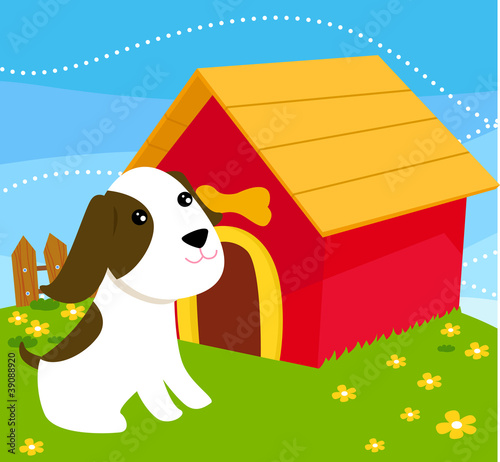 cute dog and dog house