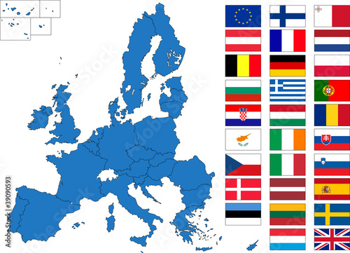 European Union map with flags