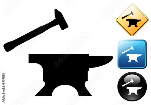 Hammer and anvil pictogram and signs