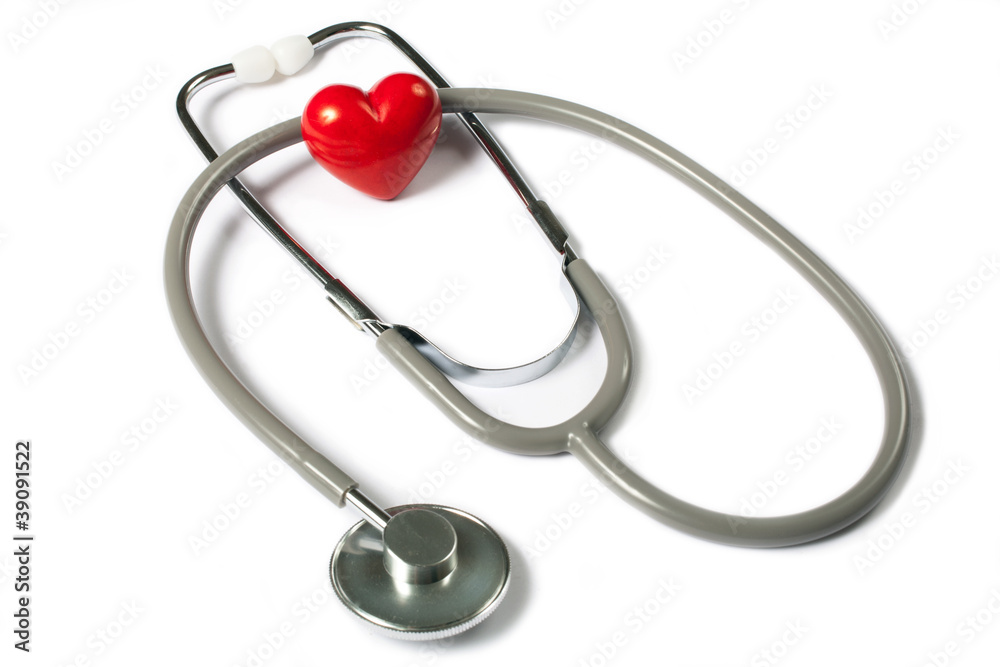 Stethoscope & red heart on white background Stethoscope & red heart on white background