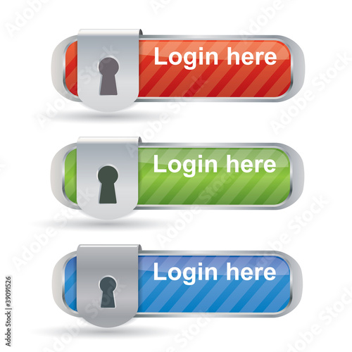 Glossy login buttons with keyhole and metal frame