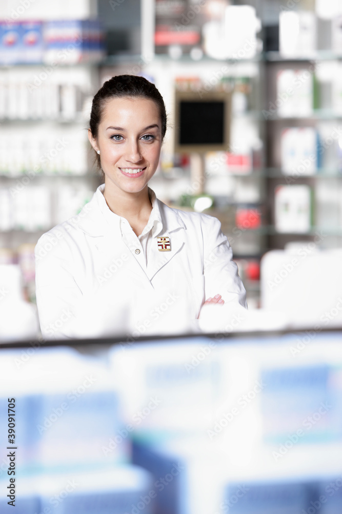 portrait of a female pharmacist at pharmacy portrait of a female pharmacist at pharmacy