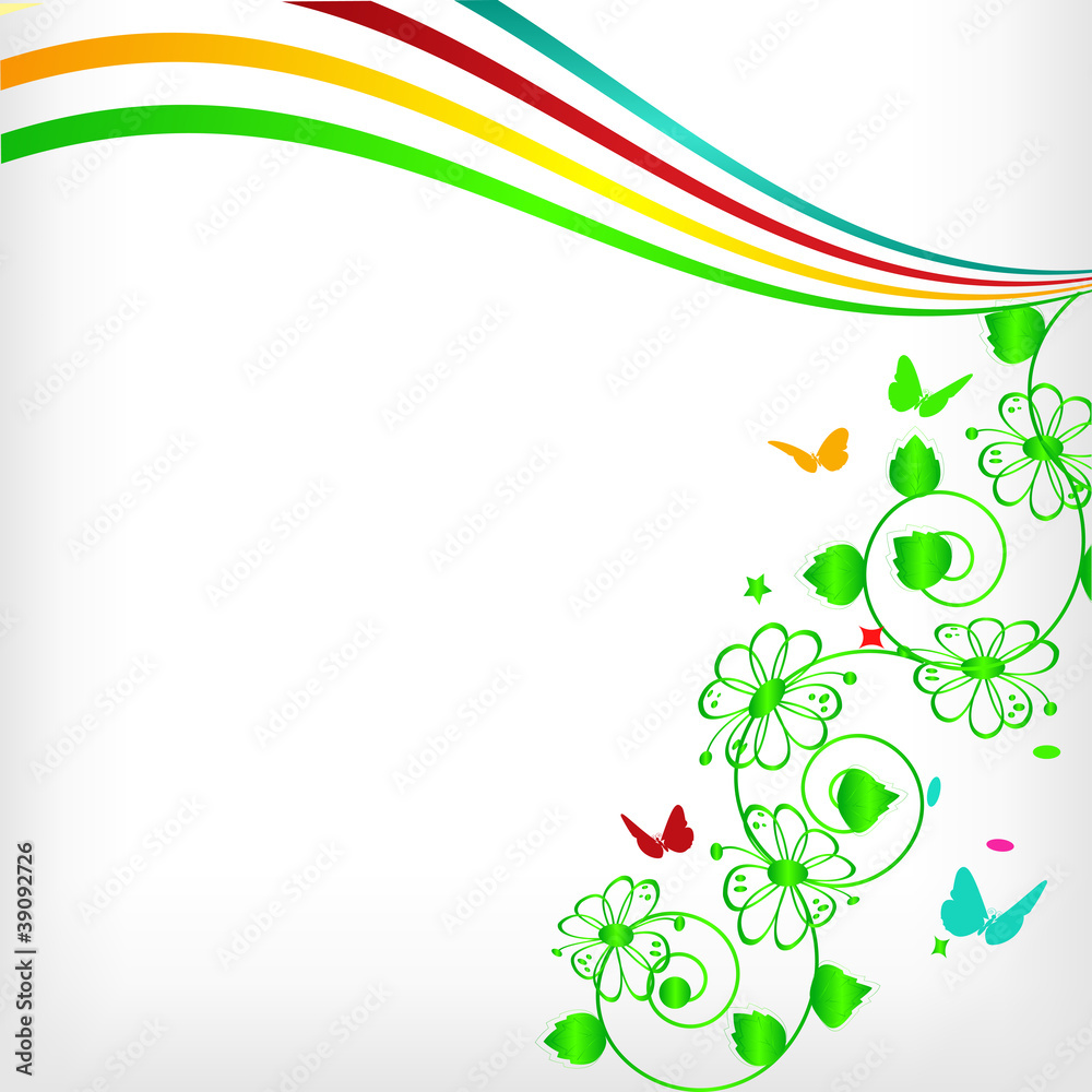 spring background with flowers and rainbows