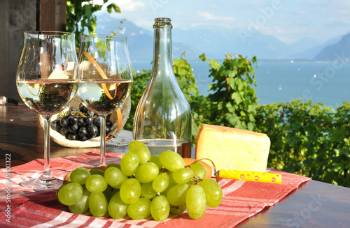 Wine, grapes and cheese. Lavaux region, Switzerland