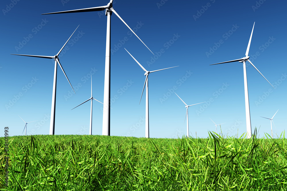 Windfarm in Field 3D render Windfarm in Field 3D render