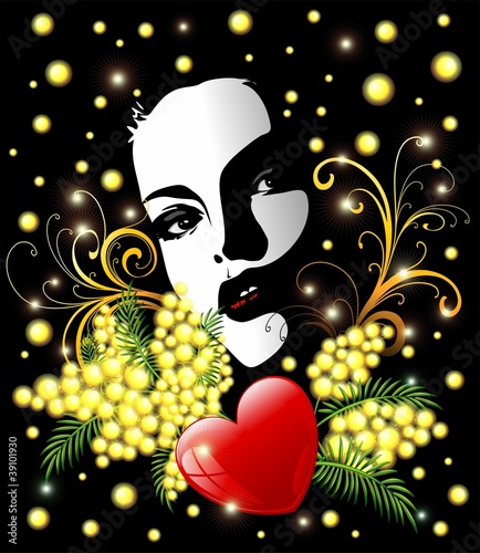 Ragazza con Mimosa e Cuore-Festa della Donna-Girl with Mimosa