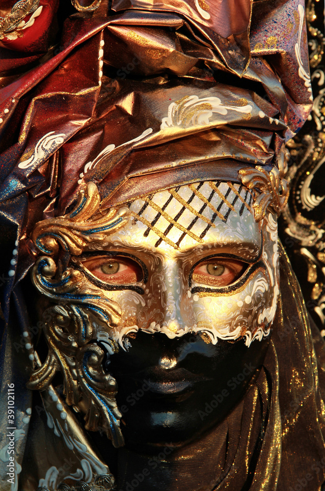 Rich golden mask detail in sunset light. 2012 Venice Carnival