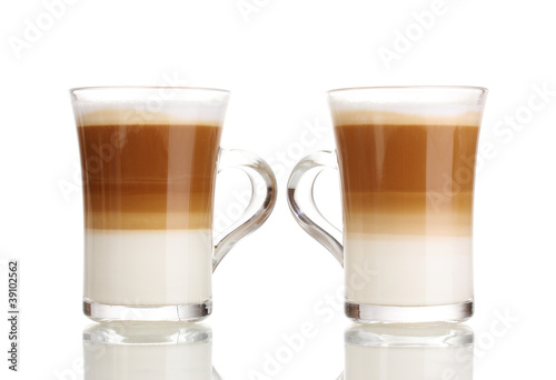 Fragrant сoffee latte in glass cups isolated on white