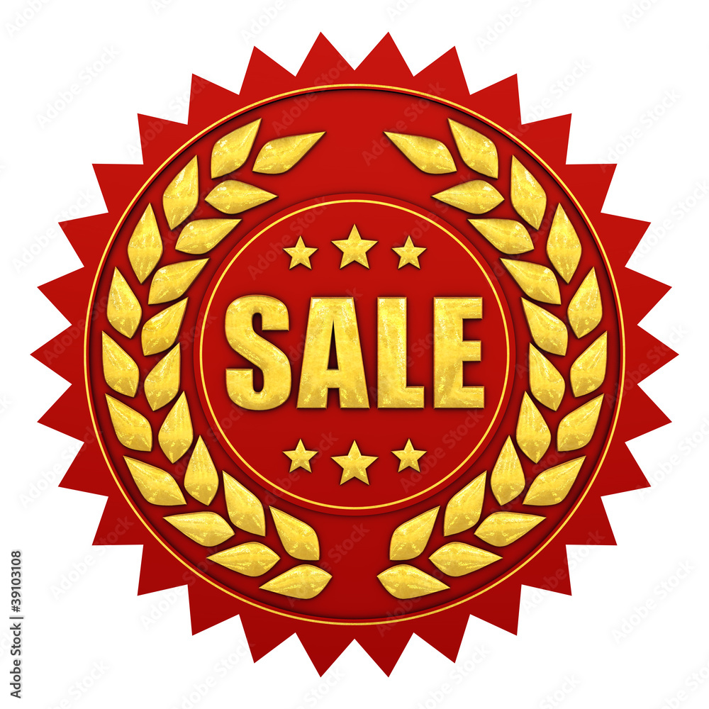 Sale red and gold label , isolated on white