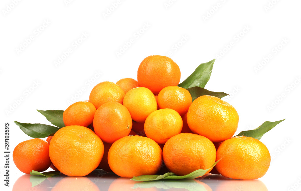 tangerines with leaves isolated on white tangerines with leaves isolated on white