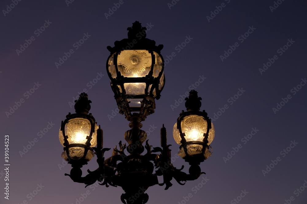 Lamppost on Pont Alexandre III Bridge in Paris; France Lamppost on Pont Alexandre III Bridge in Paris; France