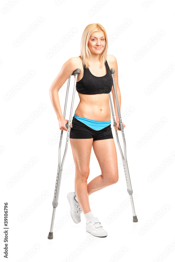 Injured young fenmale on crutches Injured young fenmale on crutches