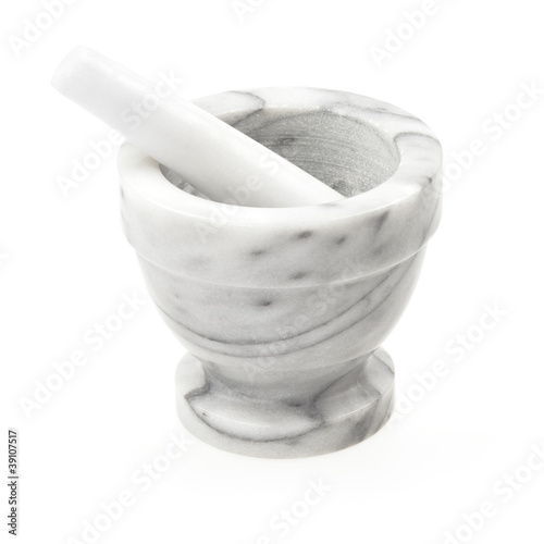Photography Marble mortar and pestle isolated on white