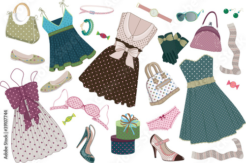 various women's clothing shoes and accessories in polka-dots