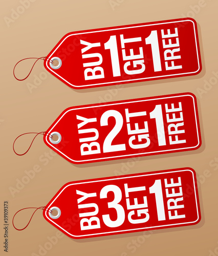 Buy one get one free, promotional sale labels set