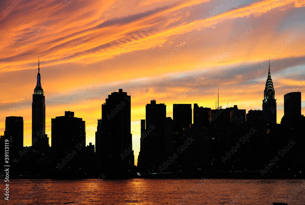 New York City Manhattan sunset panorama