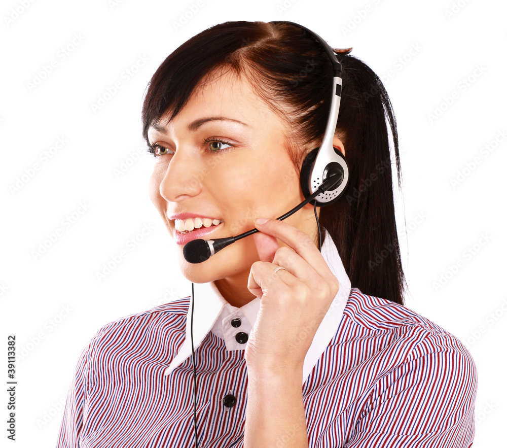 Beautiful business woman with headset. Call center