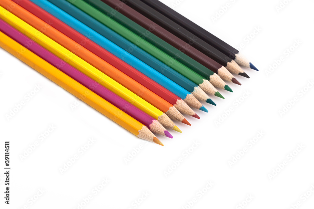 Color pencils on white isolated background