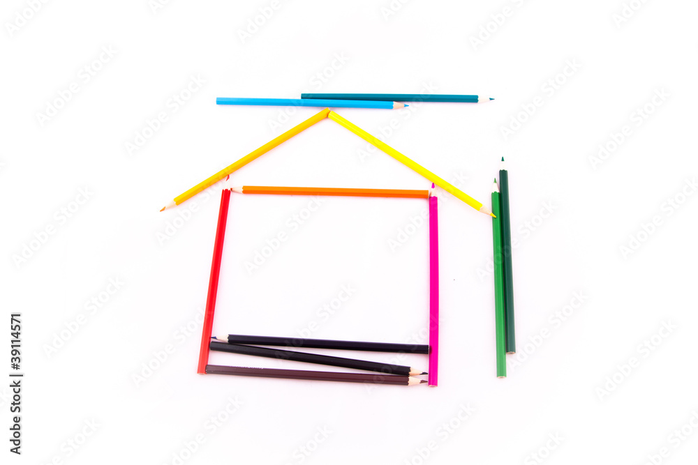 Color pencils on white isolated background