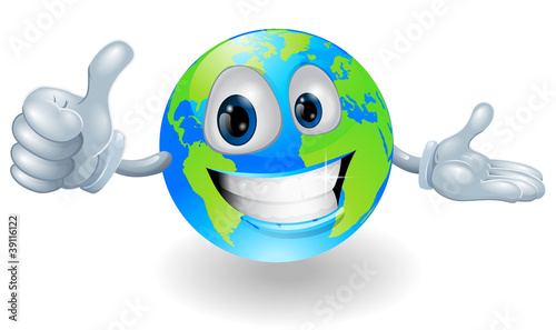 Globe mascot giving a thumb...