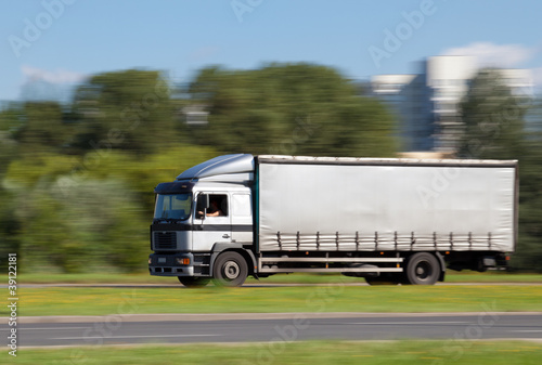 Truck in panning motion blur