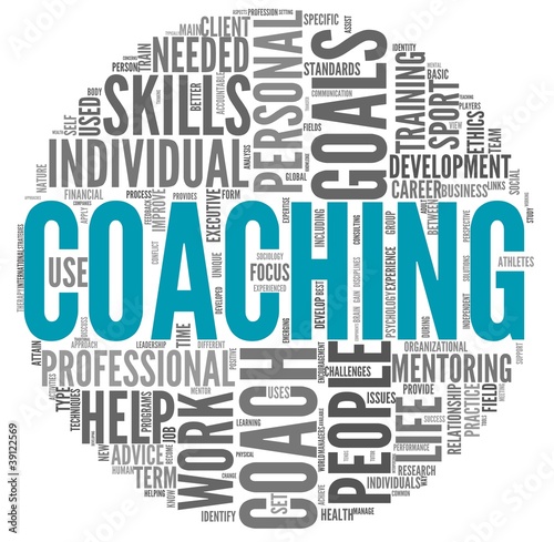 Coaching concept in tag cloud on white