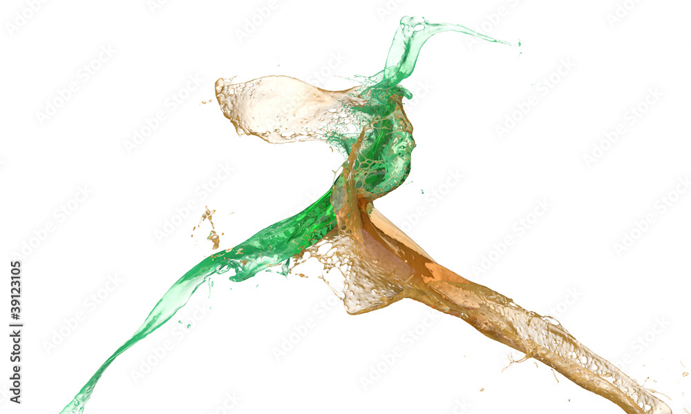 Fototapeta premium orange and turquoise liquids splashing