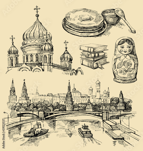 Set of Russia hand-drawn icons