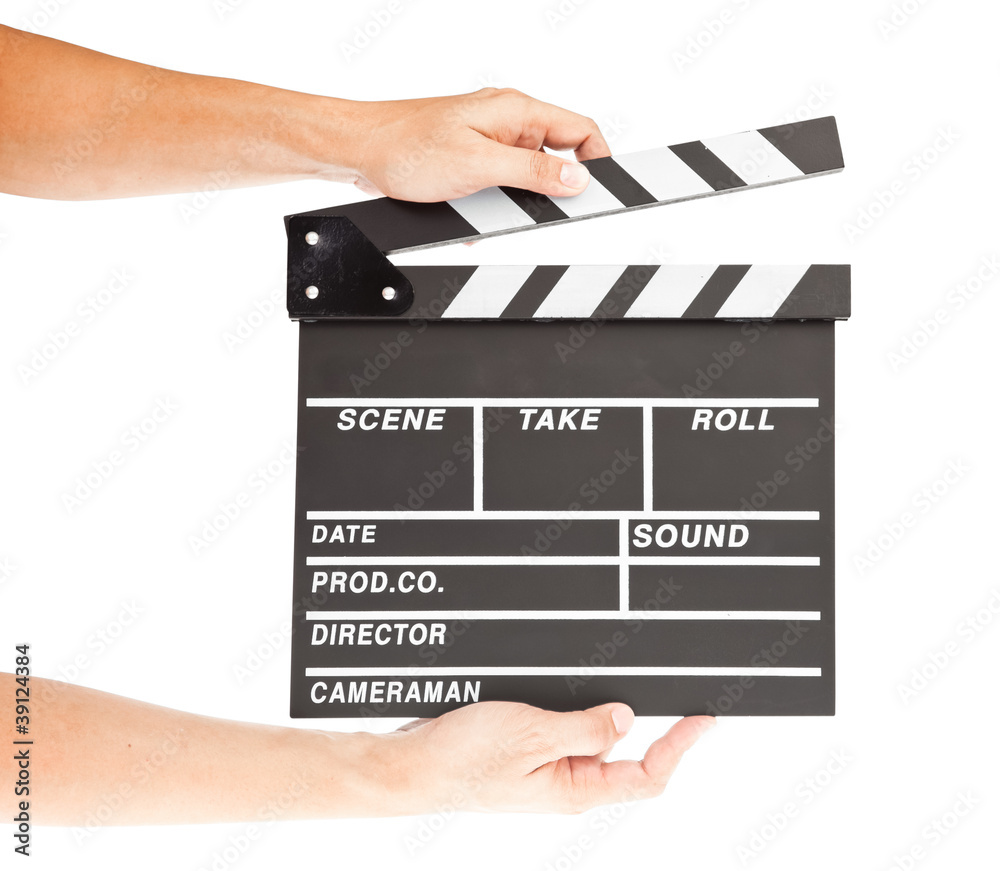 film clapper  board with space and hand