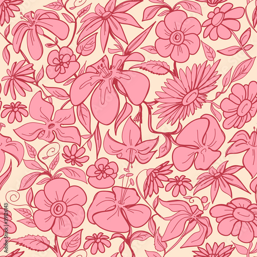 Fototapeta Naklejka Na Ścianę i Meble -  Retro floral seamless pattern