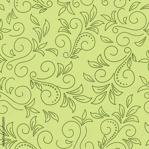 green seamless pattern  with flora - vector