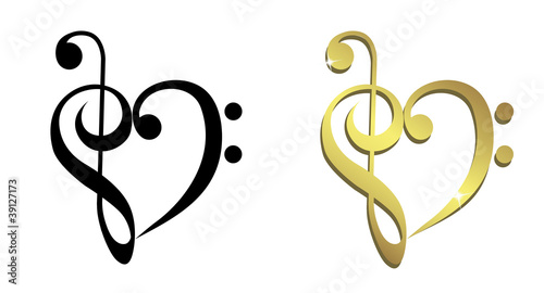 Heart formed of treble clef and bass clef photo