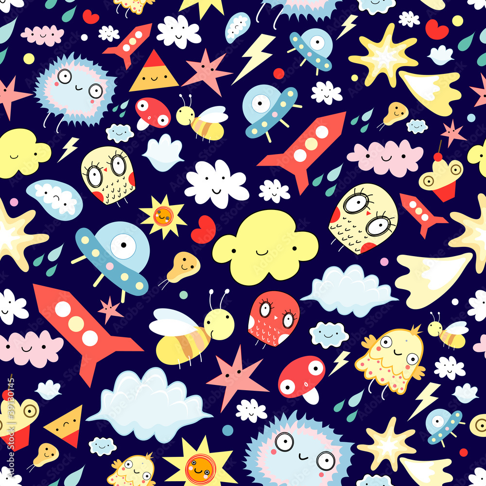 Naklejka premium pattern of cheerful clouds