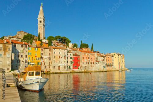Old houses with the St. Euphemia church's tower.(Rovinj)