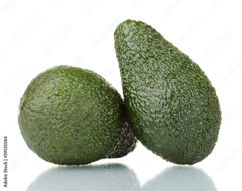 two ripe avocado fruits isolated on white two ripe avocado fruits isolated on white