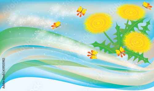 Spring banner with dandelions. vector illustration